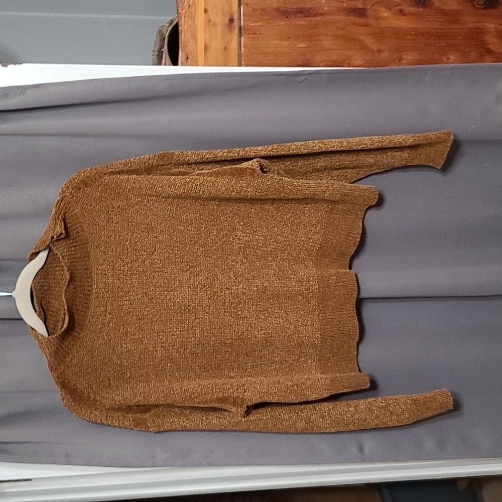 Jon & Anna Womens Mock Neck Sweater Coppery Brown VelvetyTrim Cropped Sz L EUC